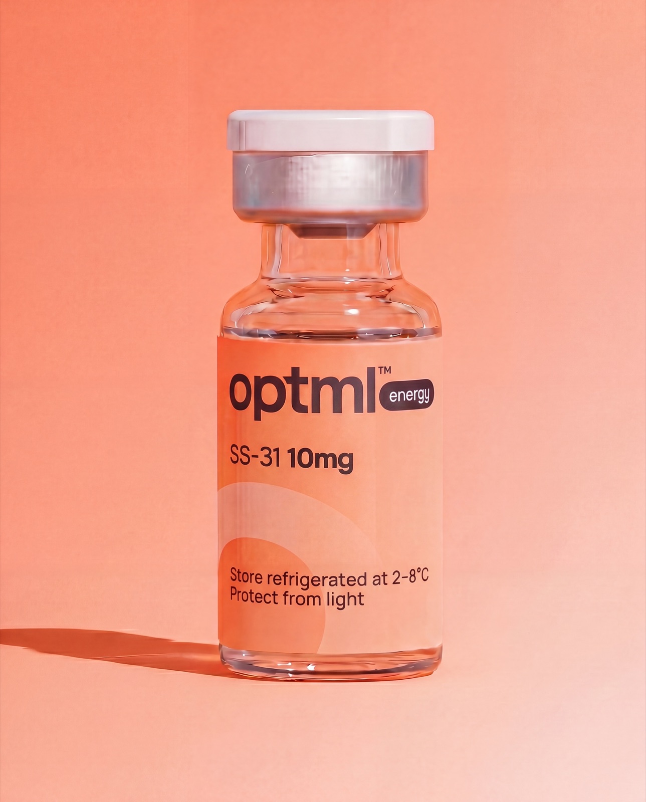 OPTML SS-31 research product on a orange studio background