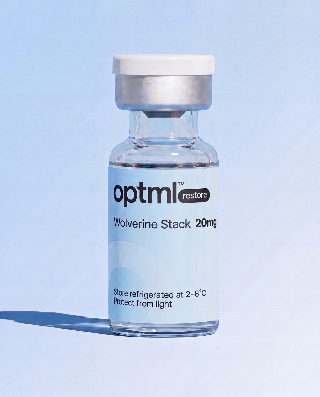 OPTML Wolverine Stack research peptide vial — BPC-157 and TB-500 combined